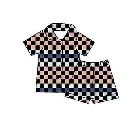 Preorder 12.30 GSSO1745 Plaid Buttons Girls Shorts Pajamas Set