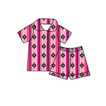 Preorder 12.30 GSSO1746 Western Pink Buttons Girls Shorts Pajamas Set