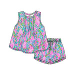 Preorder 12.30 GSSO1748 Flower Pink Girls Shorts Set