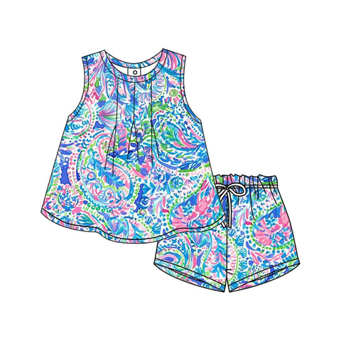 Preorder 12.30 GSSO1751 Summer Flower Girls Shorts Set