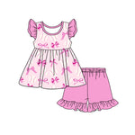 Preorder 12.30 GSSO1752 Bows Baseball Pink Girls Shorts Set