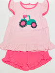 Preorder GSSO1757 Embroidery Truck Bow Pink Girls Shorts Set