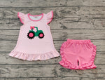 Preorder GSSO1757 Embroidery Truck Bow Pink Girls Shorts Set