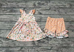 Preorder GSSO1763 Flower Floral Orange Girls Shorts Set