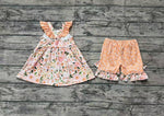 Preorder GSSO1763 Flower Floral Orange Girls Shorts Set