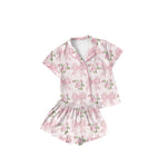 Preorder GSSO1780 Bows Flower Pink Buttons Girls Shorts Pajamas Set