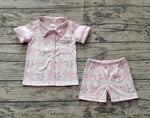 Preorder GSSO1780 Bows Flower Pink Buttons Girls Shorts Pajamas Set