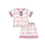 Preorder 01.03 GSSO1781 Bows Flower Pink Girls Shorts Pajamas Set