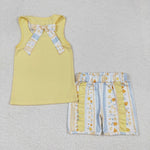 GSSO1788 Flower Floral Yellow Girls Shorts Set