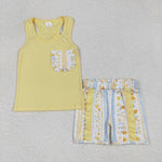 GSSO1788 Flower Floral Yellow Girls Shorts Set