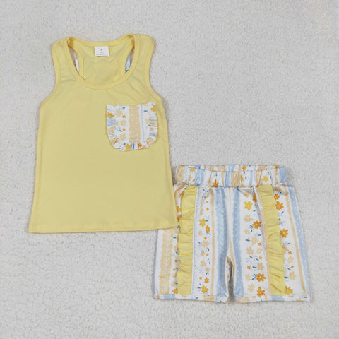 GSSO1788 Flower Floral Yellow Girls Shorts Set