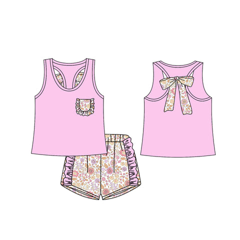 Preorder 01.04 GSSO1791 Flower Floral Pink Girls Shorts Set