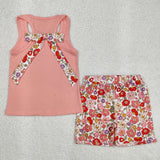 GSSO1793 Flower Floral Pink Girls Shorts Set