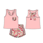 Preorder 01.04 GSSO1793 Flower Floral Pink Girls Shorts Set