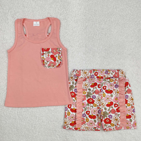 GSSO1793 Flower Floral Pink Girls Shorts Set