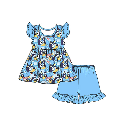 Preorder 01.06 GSSO1799 Cartoon Blue Dog Girls Shorts Set