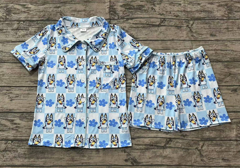 Preorder GSSO1803 Cartoon Blue Dog Buttons Adult Women Pajamas Set