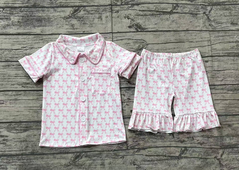 Preorder GSSO1820 Coquette Bows Pink Buttons Girls Shorts Pajamas Set