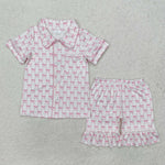 GSSO1820 Coquette Bows Pink Buttons Girls Shorts Pajamas Set