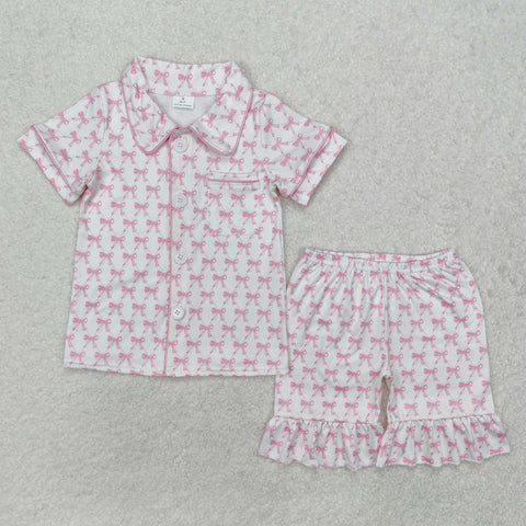 GSSO1820 Coquette Bows Pink Buttons Girls Shorts Pajamas Set