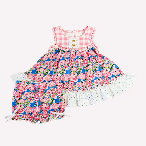 Preorder 01.14 GSSO1837 Flower Rose Pink Girls Shorts Set