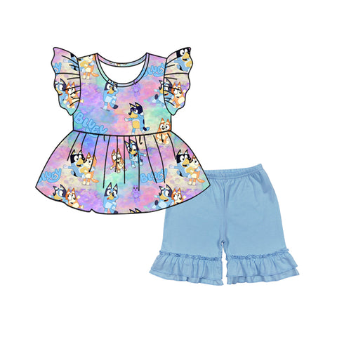 Preorder 01.14 GSSO1838 Cartoon Blue Dog Girls Shorts Set