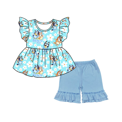 Preorder 01.14 GSSO1839 Cartoon Blue Dog Girls Shorts Set