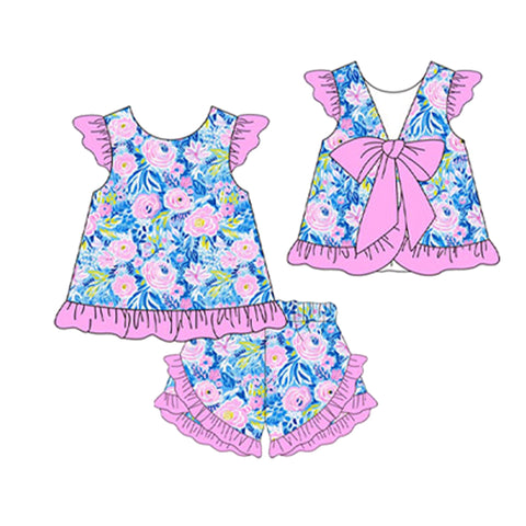 Preorder 01.14 GSSO1842 Flower Bows Ruffles Girls Shorts Set