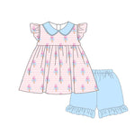 Preorder 01.14 GSSO1844 Ice cream Bows Stripe Girls Shorts Set