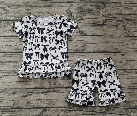 Preorder GSSO1852 Bows Black Girls Shorts Set