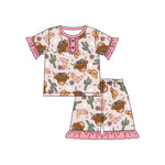 Preorder 01.14 GSSO1853 Western Cows Cactus Girls Shorts Pajamas Set