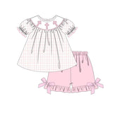 Preorder GSSO1855 Embroidery Easter Cross Pink Girls Shorts Set