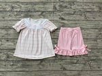 Preorder GSSO1855 Embroidery Easter Cross Pink Girls Shorts Set