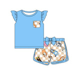 Preorder 01.16 GSSO1861 Cartoon Blue Dog Girls Shorts Set