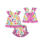 Preorder 01.16 GSSO1864 Flower Pink Bow Girls Shorts Set