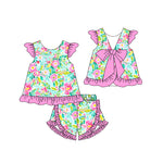 Preorder 01.16 GSSO1865 Flower Pink Bow Girls Shorts Set