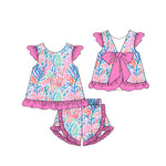 Preorder 01.16 GSSO1867 Flower Pink Bow Girls Shorts Set