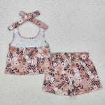 GSSO1870 Flower Suspenders Girls Shorts Set
