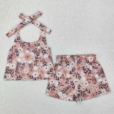 GSSO1870 Flower Suspenders Girls Shorts Set