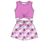 Preorder 01.17 GSSO1874 Smiley Face Plaid Purple Girls Shorts Set