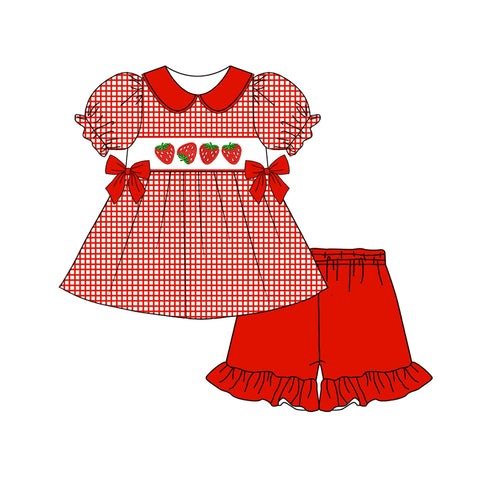 Preorder 01.17 GSSO1877 Strawberry Red Plaid Girls Shorts Set