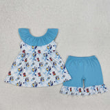 GSSO1886 Cartoon Blue Dog Girls Shorts Set