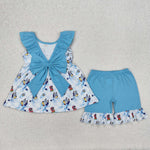GSSO1886 Cartoon Blue Dog Girls Shorts Set