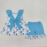 GSSO1886 Cartoon Blue Dog Girls Shorts Set
