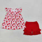 GSSO1902 Strawberry Bows Red Girls Shorts Set