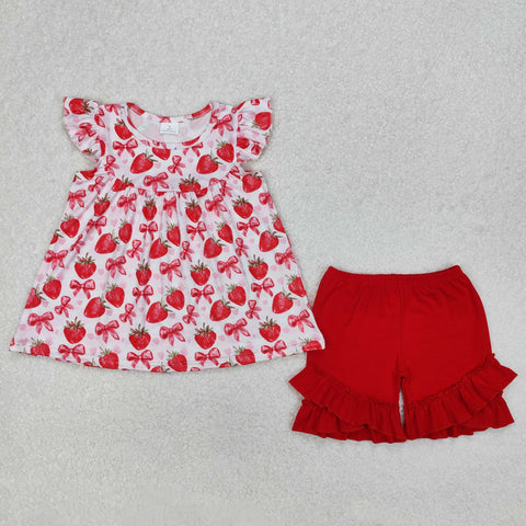GSSO1902 Strawberry Bows Red Girls Shorts Set