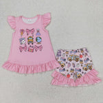 GSSO1910 Back To School Bus Pink Girls Shorts Set