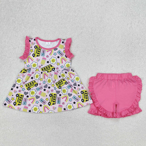 GSSO1912 Back To School School Bus Girls Shorts Set