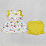 GSSO1913 Back To School Rainbow Pencil Girls Shorts Set