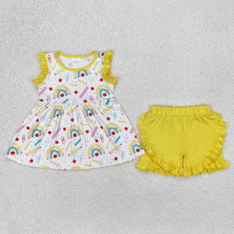 GSSO1913 Back To School Rainbow Pencil Girls Shorts Set